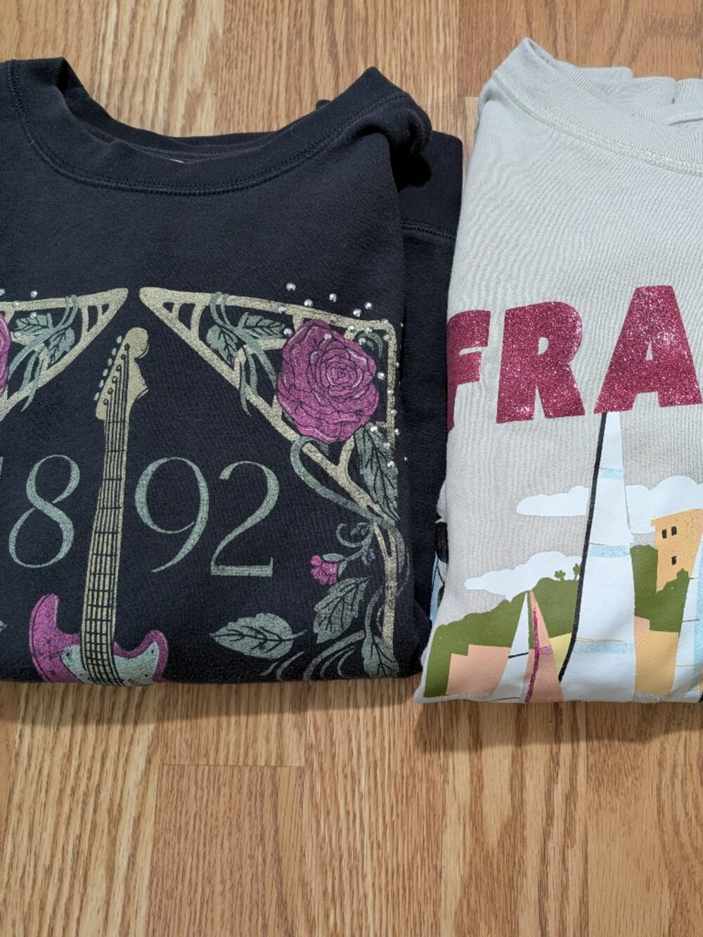 Girls Abercrombie Kids Crewnecks Sweatshirts Bundle of 2 France Guitar